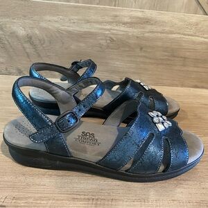 SAS Helena Ankle Strap Slingback Sandals Adjustable Straps Navy Sz 7.5 Narrow
